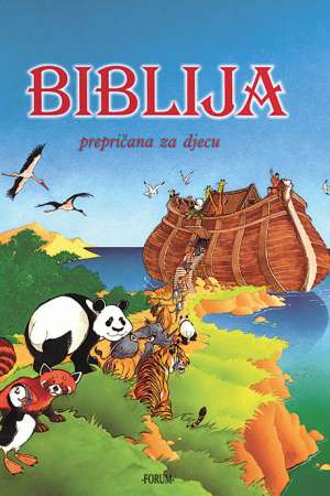 Naslovnica Biblije prepričane za djecu s šarenim ilustracijama biblijskih priča, tvrdi uvez i format 22,5 x 30 cm.